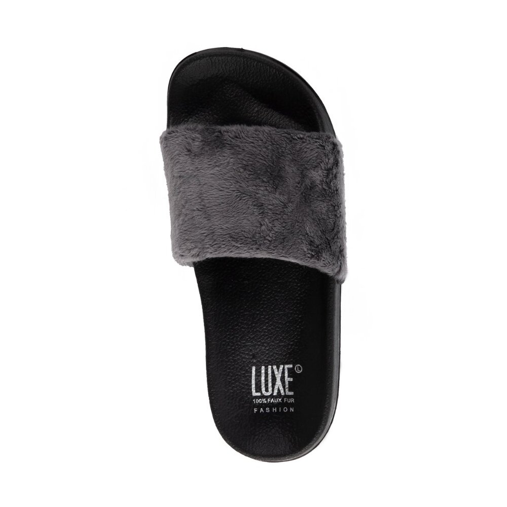 Luxe Fashion Classic Faux Sheepskin Women Slides | 1-Piece | Grey
